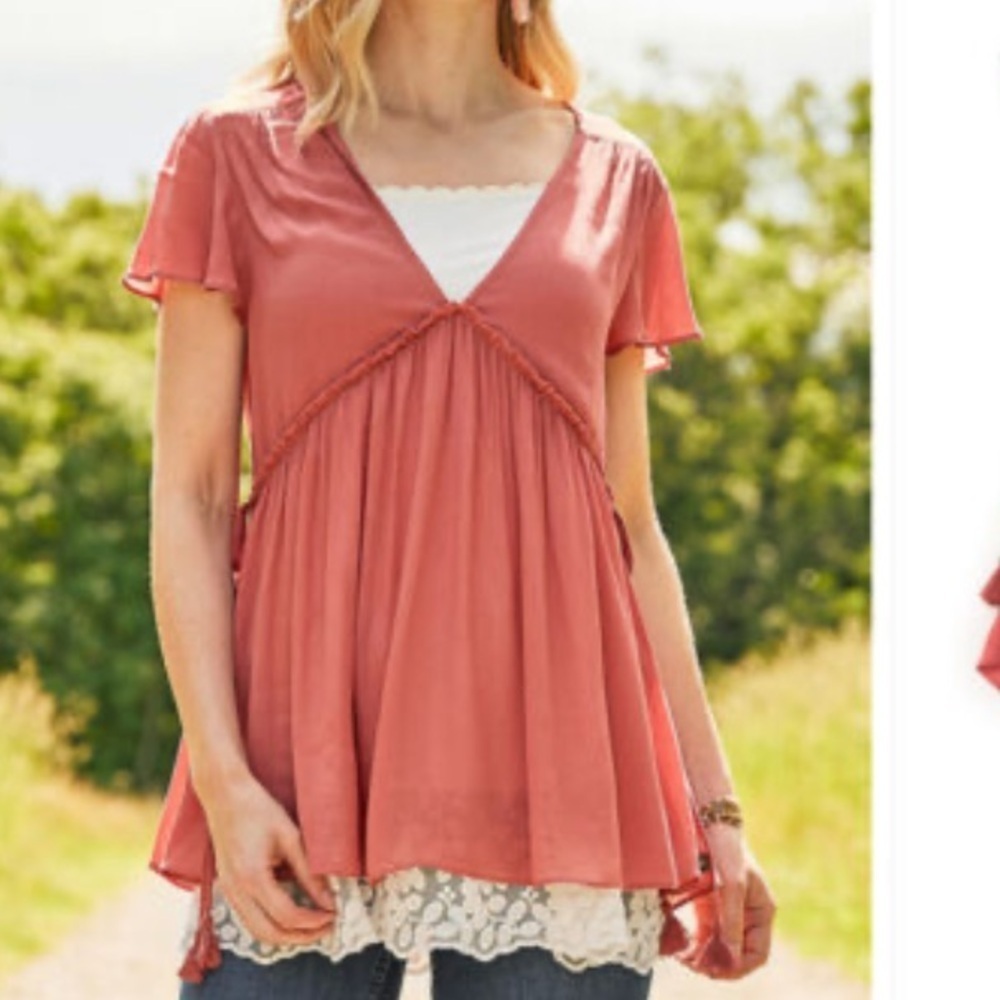 NWT Matilda Jane Size M Blouse Willow Choose Your Own Path Crinkled Rusty Rose
